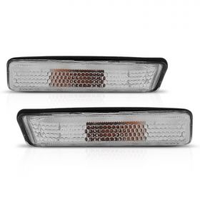 AmeriLite for 1997-1998 BMW E36 3-Series Chrome Housing Clear Chrome Side Marker Lights Pair - Driver and Passenger Side