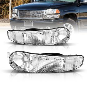 AmeriLite for GMC Sierra 1500 / Yukon/XL Denali Models Chrome Replacement Bumper Parking Lights Signal Lamps Pair - Passenger and Driver Side