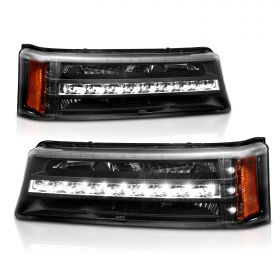 AmeriLite for 2003-2006 Chevy Silverado Avalanche LED Black Replacement Bumper Parking Lights Set - Passenger and Driver Side