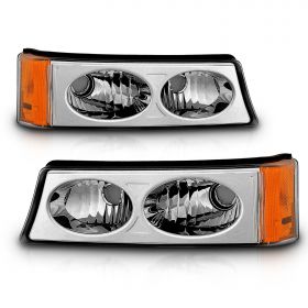 AmeriLite for 03-06 Chevy Silverado Avalanche Chrome Replacement Bumper Parking Turn Signal Lights Set - Passenger and Driver Side
