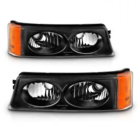 AmeriLite for 03-06 Chevy Silverado Avalanche Black Replacement Bumper Parking Turn Signal Lights Set - Passenger and Driver Side