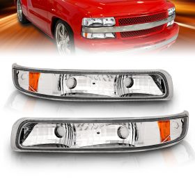 AmeriLite for Chevy 1999-2002 Silverado 00-06 Suburban Tahoe Clear Amber OE Replacement Bumper Turn Signal Lights Pair - Passenger and Driver Side