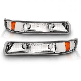 AmeriLite for Chevy 1999-2002 Silverado 00-06 Suburban Tahoe Clear Amber OE Replacement Bumper Turn Signal Lights Pair - Passenger and Driver Side