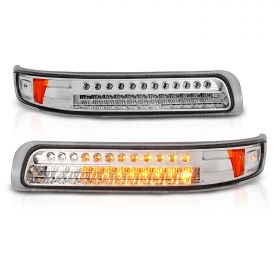 AmeriLite for 99-02 Chevy Silverado / 00-06 Suburban Tahoe [Full LED] Chrome Turn Signal Bumper Parking Lights Set - Passenger and Driver Side