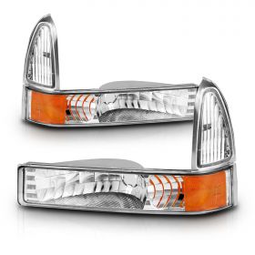 AmeriLite Front Bumper Parking Turn Signal Lights Set For Ford Excursion / Super Duty - Passenger and Driver Side