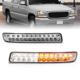 AmeriLite for 1999-2006 GMC Sierra 1500 2500 3500 Yukon XL Chrome LED Bumper Lights Turn Signal Parking Lamps Assembly - Driver and Passenger Side