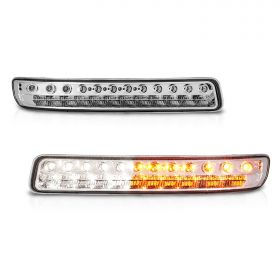 AmeriLite for 1999-2006 GMC Sierra 1500 2500 3500 Yukon XL Chrome LED Bumper Lights Turn Signal Parking Lamps Assembly - Driver and Passenger Side