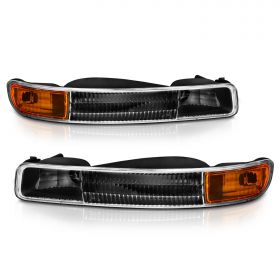 AmeriLite for 1999-2006 GMC Sierra Yukon XL Black Front Bumper Lights Turn Signal Parking Lamps Assembly - Driver and Passenger Side