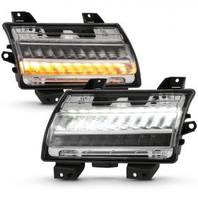 AmeriLite for 2018-2020 Jeep Wrangler JL Halogen Type w/ Sequential [Full LED DRL] Bumper Parking Lamp Turn Signal Lights Set - Passenger and Driver Side