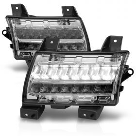 AmeriLite for 2018-2020 Jeep Wrangler JL Sport Model [Full LED DRL] Sequential Bumper Parking Lamp Turn Signal Lights Set - Passenger and Driver Side