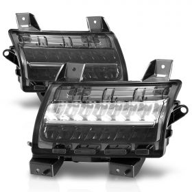 AmeriLite for 2018-2020 Jeep Wrangler JL Sport Model [Full LED DRL] Sequential Bumper Parking Lamp Turn Signal Smoke Lights Set - Passenger and Driver Side