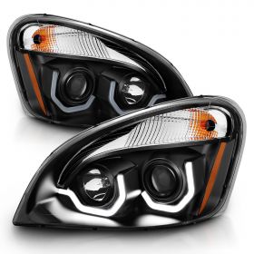 AmeriLite Black Projector Replacement Headlights Dual LED Bar Set For 2008-2020 Freightliner Cascadia (Pair) High/Low Beam Bulb Included