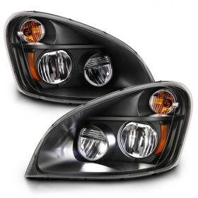 AmeriLite for 2008-2020 Freightliner Cascadia LED High Low Beam Black Replacement Headlight Assembly Set - Passenger and Driver Side