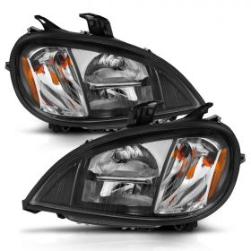 AmeriLite for 1996-2008 Freightliner Columbia Heavy Truck Black Hi-Power LED High/Low Beams Replacement Headlights Assembly - Driver and Passenger Side