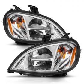 AmeriLite for 1996-2008 Freightliner Columbia Heavy Truck Chrome Hi-Power LED High/Low Beams Replacement Headlights Assembly - Driver and Passenger Side
