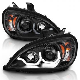 AmeriLite Black Projector Replacement Headlights Dual LED Bar Set For Freightliner Columbia (Pair) High/Low Beam Bulb Included