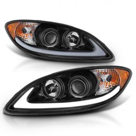 AmeriLite Black LED Glow Bar Projector Replacement Headlights Pair for 2008-2016 International ProStar Heavy Truck - Left and Right Side