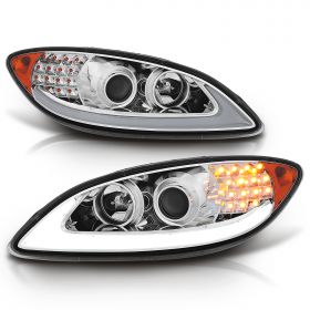 AmeriLite Chrome LED Glow Bar LED Turn Signal Projector Headlights Pair For 2008-2016 International ProStar Replacement