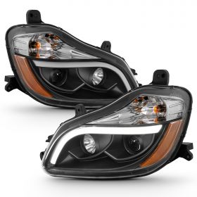 AmeriLite for 2015-2019 Kenworth T680 LED Tube Black Projector Replacement Headlight Pair - Passenger and Driver Side