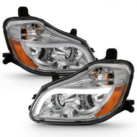 AmeriLite for 2015-2019 Kenworth T680 LED Tube Chrome Projector Replacement Headlight Pair - Passenger and Driver Side