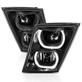 AmeriLite for 2003-2017 Volvo VN VNX VNL VNM Truck Black Dual LED Halo Bar Bumper Fog Lights Replacement Lamps Pair w/Wiring - Driver and Passenger Side