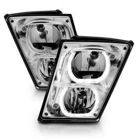 AmeriLite Chrome Dual LED Halo Bar Fog Lights Pair For Volvo VNX VNL VNM Truck - Driver and Passenger Replacement