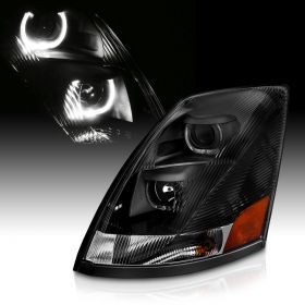 AmeriLite Black Projector Headlights For Volvo VN/VNL Series (DRIVER LEFT SIDE) High/Low Beam Bulb Included