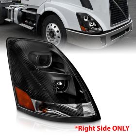 AmeriLite Black Projector Headlights For Volvo VN/VNL Series (PASSENGER RIGHT SIDE) High/Low Beam Bulb Included