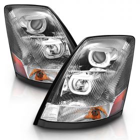 AmeriLite For Volvo VN/VNL Series Chrome Projector Headlights Pair High/Low Beam Bulb Included
