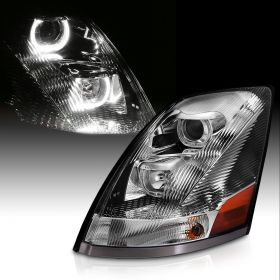 AmeriLite Chrome Projector Headlights For Volvo VN/VNL Series (DRIVER LEFT SIDE) High/Low Beam Bulb Included
