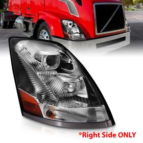 AmeriLite Chrome Projector Headlights For Volvo VN/VNL Series (PASSENGER RIGHT SIDE) High/Low Beam Bulb Included