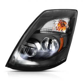 AmeriLite Driver Side for Volvo 2004-2018 VNL & 2015-2018 VNX Black [6000K Extreme LED High Low Beam] Replacement Headlights