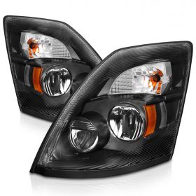 AmeriLite for Volvo 2004-2018 VNL / 15-18 VNX High Power Hi/Lo LED Black Replacement Headlight Pair - Passenger and Driver Side