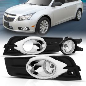 AmeriLite for 2009 Chevy Cruze Chrome Clear Fog Lights Set - Passenger and Driver Side