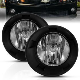 AmeriLite for 2010-2013 Chevy Camaro Clear Chrome Driving Fog Light Bumper Lamp Assembly Set Bulbs Bezel included - Passenger and Driver Side