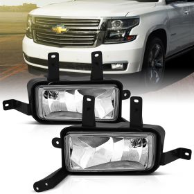 AmeriLite for 2015 2016 2017 Chevy Suburban/Tahoe Black Clear lens Bumper Fog Lights Pair - Passenger and Driver Side