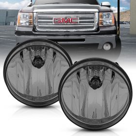 AmeriLite for 2007 2008 2009 2010 2011 2012 2013 GMC SIERRA Smoke Bumper Fog Lights Pair - Passenger and Driver Side