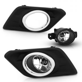 AmeriLite for Nissan 2014-2016 Rogue / X-Trail Black Bezel Replacement Fog Light Assembly Pair w/Bulb + Switch Harness - Driver and Passenger Side