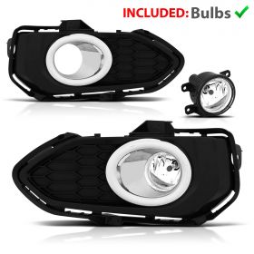 [GLASS] For 2018 2019 Honda Fit Chrome Trim  Bumper Fog Lights+Wiring&Switch Kit