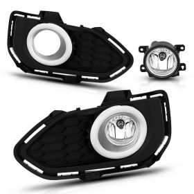 [GLASS] For 2018 2019 Honda Fit Chrome Trim  Bumper Fog Lights+Wiring&Switch Kit