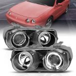 AmeriLite Black Projector Dual LED Halo Replacement Headlights Set For 94-97 Acura Integra - Passenger and Driver Side