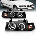 AmeriLite for 1992-1999 BMW 3 Series E36 2-Door Trims 1pc LED Halos Black Projector Headlights Pair - Passenger and Driver Side