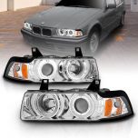 AmeriLite for 1992-1998 BMW 3 Series E36 4-Door 1pc LED Halo Chrome Projector Headlights Assembly Set - Passenger and Driver Side