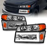 AmeriLite for 2004-2012 Chevy Colorado / GMC Canyon C-Type LED Tube Chrome Replaement Headlights + Corner Parking Lamps 4pcs Set - Passenger and Driver Side