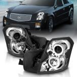 AmeriLite for 2003-2007 Cadillac CTS LED Halos OE Chrome Projector Replacement Headlights Pair - Passenger and Driver Side