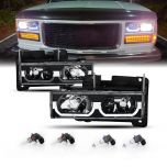AmeriLite LED Bar Black Replacement Halogen Headlights Assembly for Chevy/GMC Fullsize Truck SUV - Passenger and Driver Side