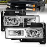 AmeriLite for Chevy C/K Tahoe Suburban Full Size Blazer GMC Yukon C-Type LED Tube Chrome Replacement Headlight Set - Passenger and Driver Side