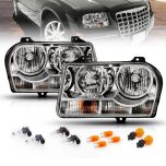 AmeriLite for 2005-2010 Chrysler 300 Halogen Type OEM Style Chrome Replacement Headlight Assembly w/Bulb Socket Pair - Passenger & Driver Side