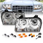 AmeriLite for 2005-2010 Chrysler 300 Luxury Sedan Chrome Xtreme LED Halo Rings Replacement Headlights Set - Passenger and Driver Side