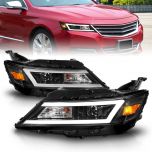 AmeriLite for 2014-2020 Chevy Impala C-Type LED Tube Square Projector Black Replacement Headlights Set - Passenger and Driver Side